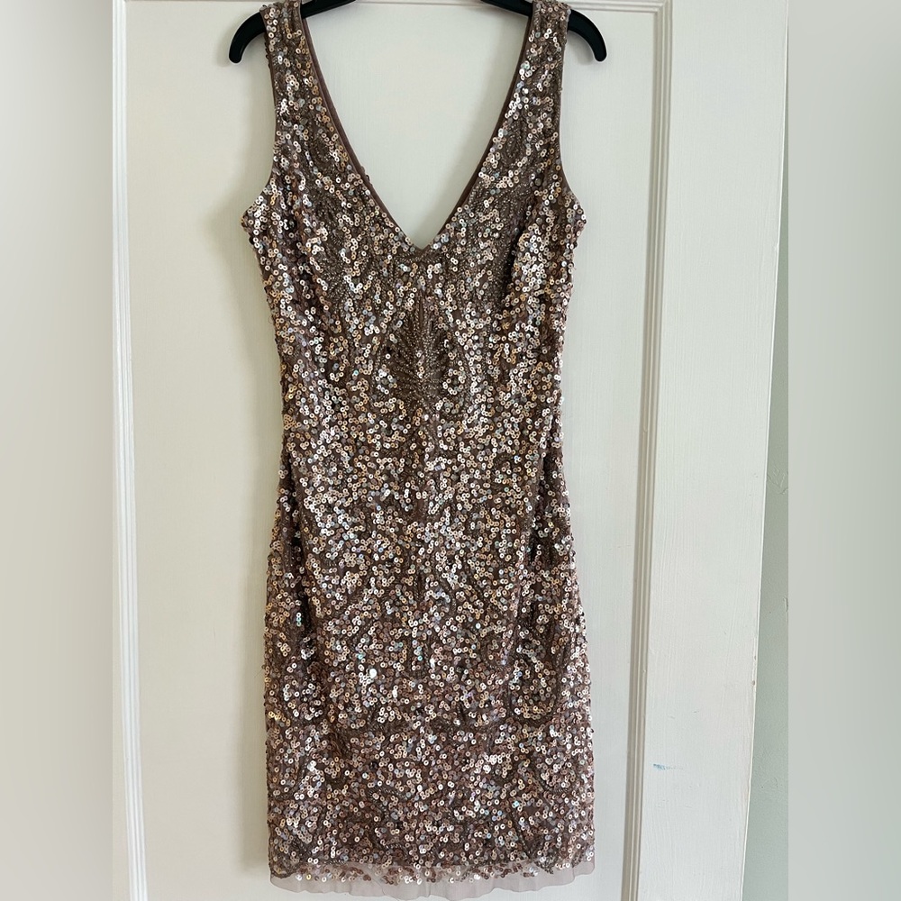 Aidan Mattox Sequin Mini Dress in Bronze
